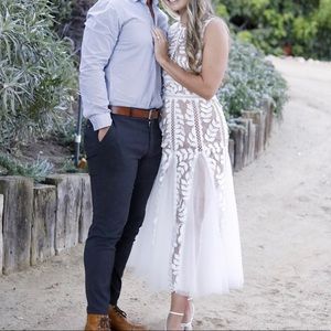 Gorgeous midi length dress with tulle skirt - perfect for bridal events!